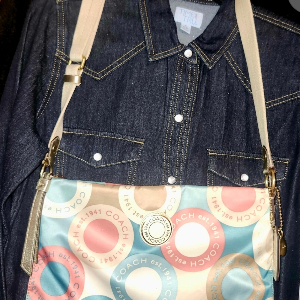 Coach Multicolor Circle Print Crossbody Bag with Beige Strap - Picture 2 of 6